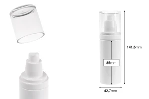 Plastic (PET) white bottle 100 ml with cream pump and transparent cap-image_dimensions