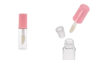 Ακρυλική διάφανη θήκη για lip gloss 1,2 ml με ροζ καπάκι και αποστραγγιστήρα - 12 τεμάχια-εικόνα_προϊοντική