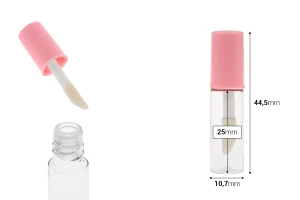 Ακρυλική διάφανη θήκη για lip gloss 1,2 ml με ροζ καπάκι και αποστραγγιστήρα - 12 τεμάχια-εικόνα_διαστάσεις