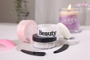 Barattolo acrilico rosa da 8 ml con setaccio e spugna per cipria e coperchio rosa - 6 pezzi-gruppo_immagini