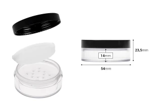 Ακρυλικό διάφανο βαζάκι 8 ml με κόσκινο και σφουγγαράκι για πούδρα και καπάκι - 6 τμχ-εικόνα_διαστάσεις