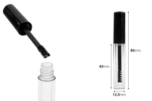 Flacone e pennello per mascara da 1,5 ml con tappo nero e gocciolatoio - 12 pezzi-dimensioni_immagine