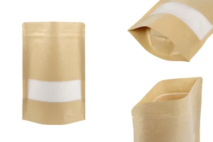 Sachets en papier kraft de type Doypack 160 x 40 x 235 mm , avec zip et fenêtre, revêtement transparent interne et externe et possibilité de scellage par thermoscellage – paquet de 100 pcs-photo_produit