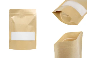 Sachets en papier kraft de type Doypack 160 x 40 x 235 mm , avec zip et fenêtre, revêtement transparent interne et externe et possibilité de scellage par thermoscellage – paquet de 100 pcs-εικόνα_προϊοντική