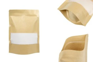 Sachets kraft de type Doypack  180 x 50 x 260 mm, avec zip et fenêtre, revêtement transparent interne et externe et possibilité de scellage par thermoscellage – paquet de 100 pcs-εικόνα_προϊοντική
