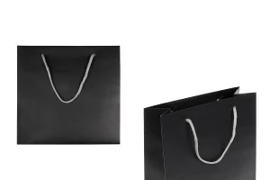 Sac cadeau noir laminé avec poignée en corde torsadée argentée, dimensions 220 x 90 x 210 mm-photo_produit