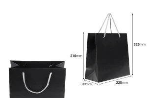 Sac cadeau noir laminé avec poignée en corde torsadée argentée, dimensions 220 x 90 x 210 mm-photo_dimensions