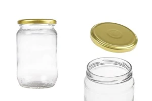 Barattolo da 720 ml in vetro, cilindrico e tappo dorato con flip - per 1 kg di miele * - 25 pz-immagine_prodotto