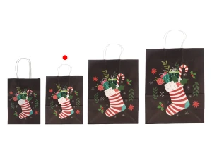 Sac cadeau en papier 185x95x255 mm avec différents motifs de Noël et anse - 12 pièces-6
