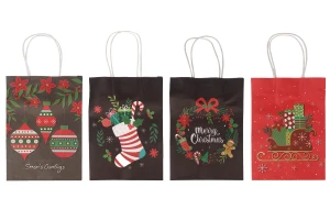 Sac cadeau en papier 255x125x330 mm avec différents motifs de Noël et anse - 12 pièces-5