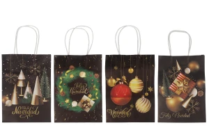 Sac cadeau de Noël en papier 150x80x210 mm avec poignée - 12 pièces-3