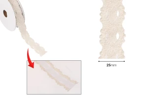 Δαντέλα βαμβακερή σε χρώμα μπεζ πλάτος 25 mm με αυτοκόλλητη ταινία - 4,6 μέτρα το τεμάχιο-εικόνα_διαστάσεις