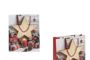 Geschenktüten aus Papier, 260 x 100 x 320 mm (210 g), mit Weihnachtsstern-Motiv und roter Kordel als Henkel – 12 Stück-produktbild