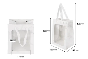 Χάρτινη τσάντα δώρου 180x130x250 mm με παράθυρο και κορδέλα για χερούλι - 12 τμχ-εικόνα_διαστάσεις