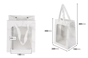 Χάρτινη τσάντα δώρου 200x160x300 mm με παράθυρο και κορδέλα για χερούλι - 12 τμχ-εικόνα_διαστάσεις