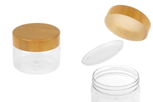 Βάζο PET 100 ml διάφανο με καπάκι σε σχέδιο ξύλου και πλαστικό παρέμβυσμα - 12 τμχ-1