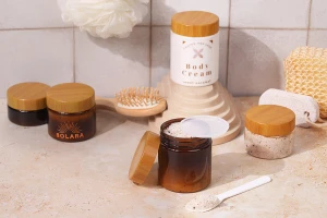 Βάζο PET 200 ml καραμελέ με καπάκι σε σχέδιο ξύλου και πλαστικό παρέμβυσμα - 12 τμχ-2