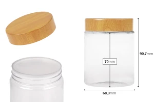 Βάζο PET 250 ml διάφανο με καπάκι σε σχέδιο ξύλου και πλαστικό παρέμβυσμα - 12 τμχ-2