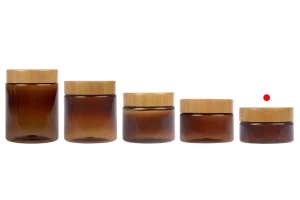 Barattolo in PET ambrato da 50 ml con coperchio effetto legno e guarnizione in plastica - 12 pezzi-5
