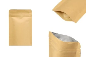 Σακουλάκια κραφτ τύπου Doy Pack, με κλείσιμο "zip", εσωτερική επένδυση αλουμινίου και δυνατότητα σφράγισης με θερμοκόλληση 90x30x140 mm - 50 τμχ-εικόνα_προϊοντική