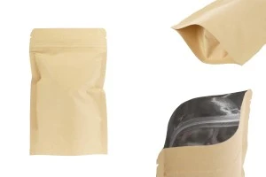 Σακουλάκια κραφτ τύπου Doy Pack 110x30x185 mm, με εσωτερική επένδυση αλουμινίου, κλείσιμο "zip" και δυνατότητα σφράγισης με θερμοκόλληση - 50 τμχ-εικόνα_προϊοντική