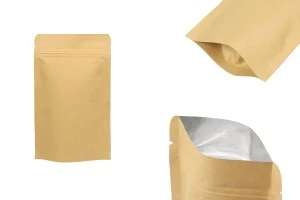 Σακουλάκια κραφτ τύπου Doy Pack, με κλείσιμο "zip", εσωτερική επένδυση αλουμινίου και δυνατότητα σφράγισης με θερμοκόλληση 110x30x185 mm - 50 τμχ-εικόνα_προϊοντική