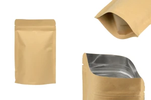 Σακουλάκια κραφτ τύπου Doy Pack, με κλείσιμο "zip", εσωτερική επένδυση αλουμινίου και δυνατότητα σφράγισης με θερμοκόλληση 130x40x210 mm - 50 τμχ-εικόνα_προϊοντική