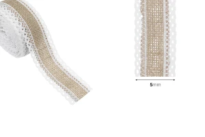 Tresse de jute avec deux dentelles blanches d'une largeur de 40 mm, 5 mètres par pièce-photo_dimensions