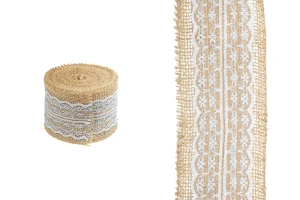 Tresse de jute avec dentelle blanche d'une largeur de 65 mm, 5 mètres par pièce-photo_produit