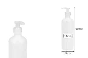 Flacon rond en plastique avec pompe de 500 ml pour shampooing, couleur : translucide-photo_dimensions