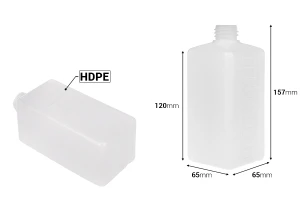Μπουκάλι πλαστικό 500 ml τετράγωνο, ημιδιάφανο (PP28) -εικόνα_διαστάσεις