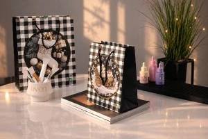 Christmas paper white-black gift bag 180x100x230 mm with Christmas designs and black string - 12 pcs mix designs-image_dimensions