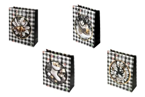Sachets cadeaux de Noël en papier blanc et noir 260 x 100 x 320 mm avec motifs de Noël et ficelle noire - 12 pièces, motifs assortis-photo_produit