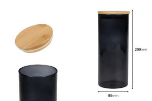 Glass jar with rubber sealed wooden lid in size 65x200 mm, available in many colors-εικόνα_διαστάσεις