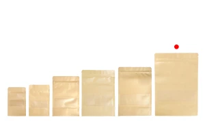 Σακουλάκια κραφτ τύπου Doy Pack  200x50x295 mm, με κλείσιμο "zip" και παράθυρο, εσωτερική και εξωτερική διάφανη επένδυση και δυνατότητα σφράγισης με θερμοκόλληση - 100 τμχ-εικόνα_σύνθεση