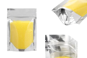 Doypack stand-up pouch with zipper, aluminum back side and transparent front side, heat sealable, 100x30x150 mm - 100 pcs-image_product