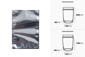 Σακουλάκια τύπου Doy Pack 140x40x200 mm αλουμινίου πίσω πλευρά, διάφανο μπροστά και κλείσιμο με θερμοκόλληση - 100 τμχ-εικόνα_σύνθεση