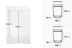 Standbodenbeutel 140x40x220mm transparent mit Druckverschluss -100 Stücke-bildabmessungen