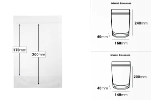 Σακουλάκια τύπου Doy Pack 160x40x240 mm διάφανα με κλείσιμο zip και δυνατότητα σφράγισης με θερμοκόλληση - 100 τμχ-εικόνα_διαστάσεις