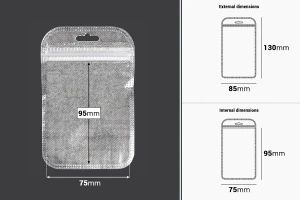Sachets avec fermeture éclair 85 x 130 mm, dos argenté non tissé, face transparente et eurohole - 100 pcs-photo_dimensions