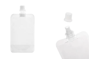 Συσκευασία (ασκός) τύπου Doy Pack διάφανη 100 ml με λευκό καπάκι ασφαλείας - 50 τμχ-εικόνα_προϊοντική
