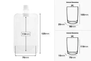 Συσκευασία (ασκός) τύπου Doy Pack διάφανη 100 ml με λευκό καπάκι ασφαλείας - 50 τμχ-εικόνα_διαστάσεις