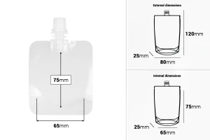 Paketim transparent i tipit Doy Pack 50 ml me kapak sigurie të bardhë - 50 copë                       -imazh_dimensione
