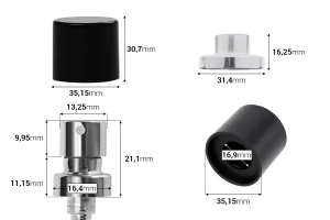 Aluminiumspray Crimp mit Magnetdeckel 15 mm in zwei Farben-2