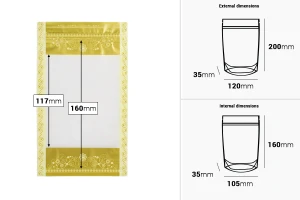 Σακουλάκια τύπου Doy Pack 120x35x200 mm διάφανα με κλείσιμο "zip" και δυνατότητα σφράγισης με θερμοκόλληση - 50 τμχ-εικόνα_διαστάσεις