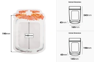 Σακουλάκια τύπου Doy Pack σε σχήμα βάζου 165x43x243 mm με κλείσιμο "zip" - 50 τμχ-εικόνα_διαστάσεις