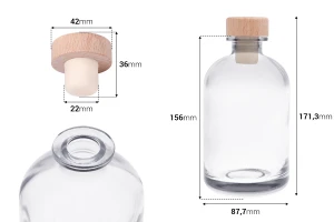 Shishe qelqi transparente 500 ml me tapë silikoni me kokë druri-imazh_dimensione