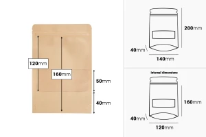 Σακουλάκια κραφτ τύπου Doy Pack 140x40x200 mm, με κλείσιμο zip, παράθυρο, εσωτερική και εξωτερική διάφανη επένδυση και δυνατότητα σφράγισης με θερμοκόλληση - 100 τμχ-εικόνα_σύνθεση
