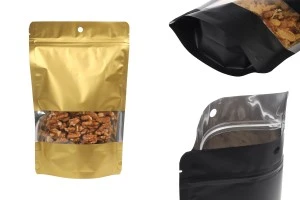 Doy Pack aluminum bags 160x40x240 mm with "zip" closure, hole, window and possibility of sealing with heat sealing - 100 pcs.-image_product