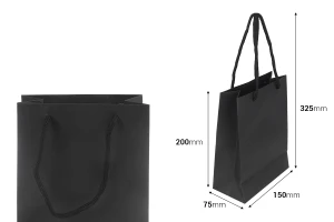 Paper gift bag 150x75x200 in black color with cotton string - 12 pcs-2